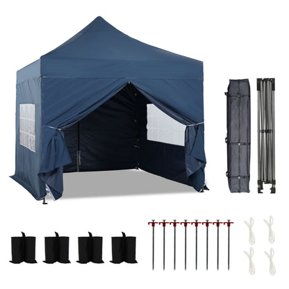 10 x 10 FT. Pop Up Canopy Tent with Windows Sidewalls, 3 Adjustable Heights, with Wheeled Bag  Aoodor  Navy  