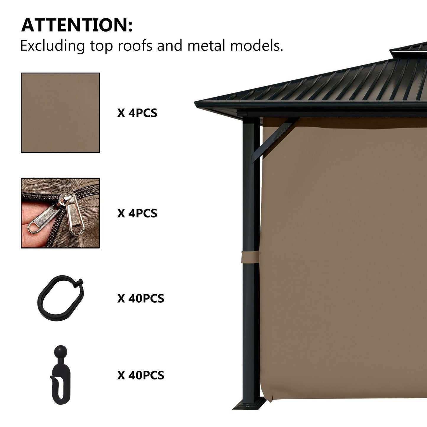 10x10/10x12/10x13/12x12/12x14 ft. Gazebo Curtain Set Protecting Privacy Side Walls 4 Panels (Curtain Only)