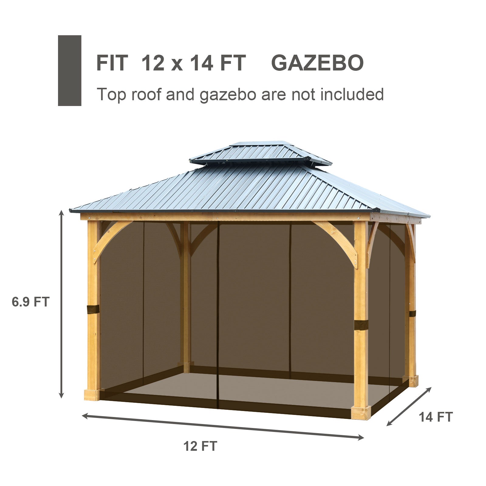 Universal Gazebo Replacement Mosquito Netting Screen 4-Panel Sidewalls with Double Zipper (Only Netting)  Aoodor  Brown 12 x 14 ft. 