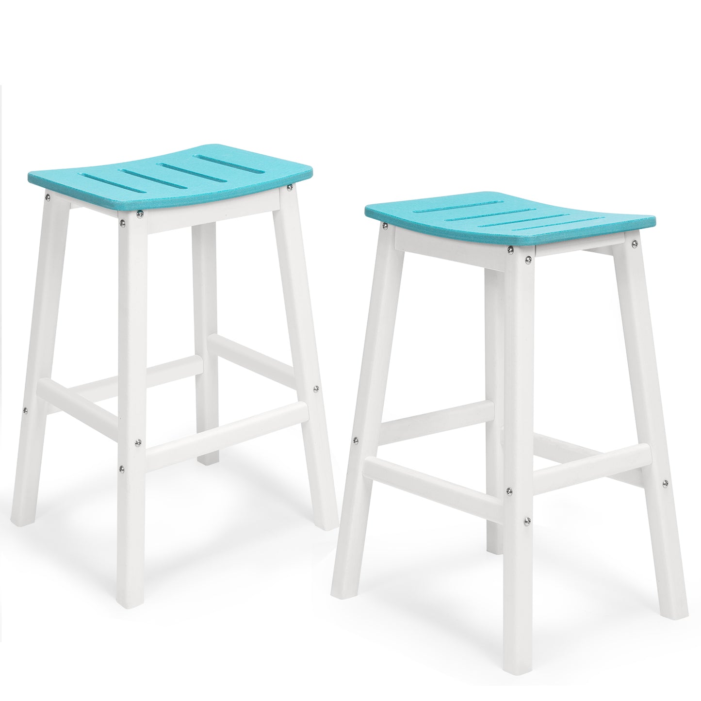 28 Inch Outdoor Bar Stools Set of 2, HDPE Patio Bar Height Saddle Stools with Footrest for Backyard