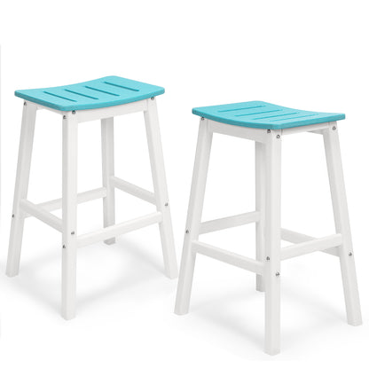 28 Inch Outdoor Bar Stools Set of 2, HDPE Patio Bar Height Saddle Stools with Footrest for Backyard