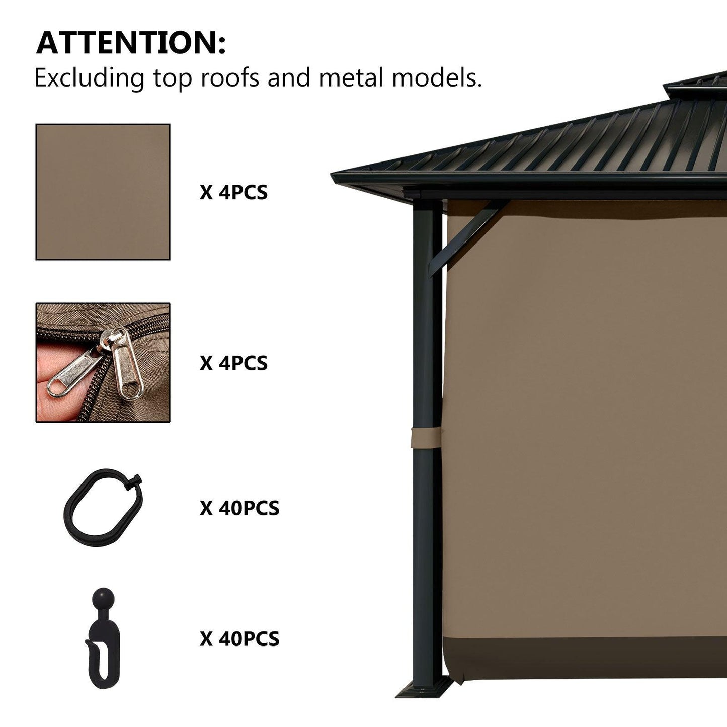 10x10/10x12/10x13/12x12/12x14 ft. Gazebo Curtain Set Protecting Privacy Side Walls 4 Panels (Curtain Only)