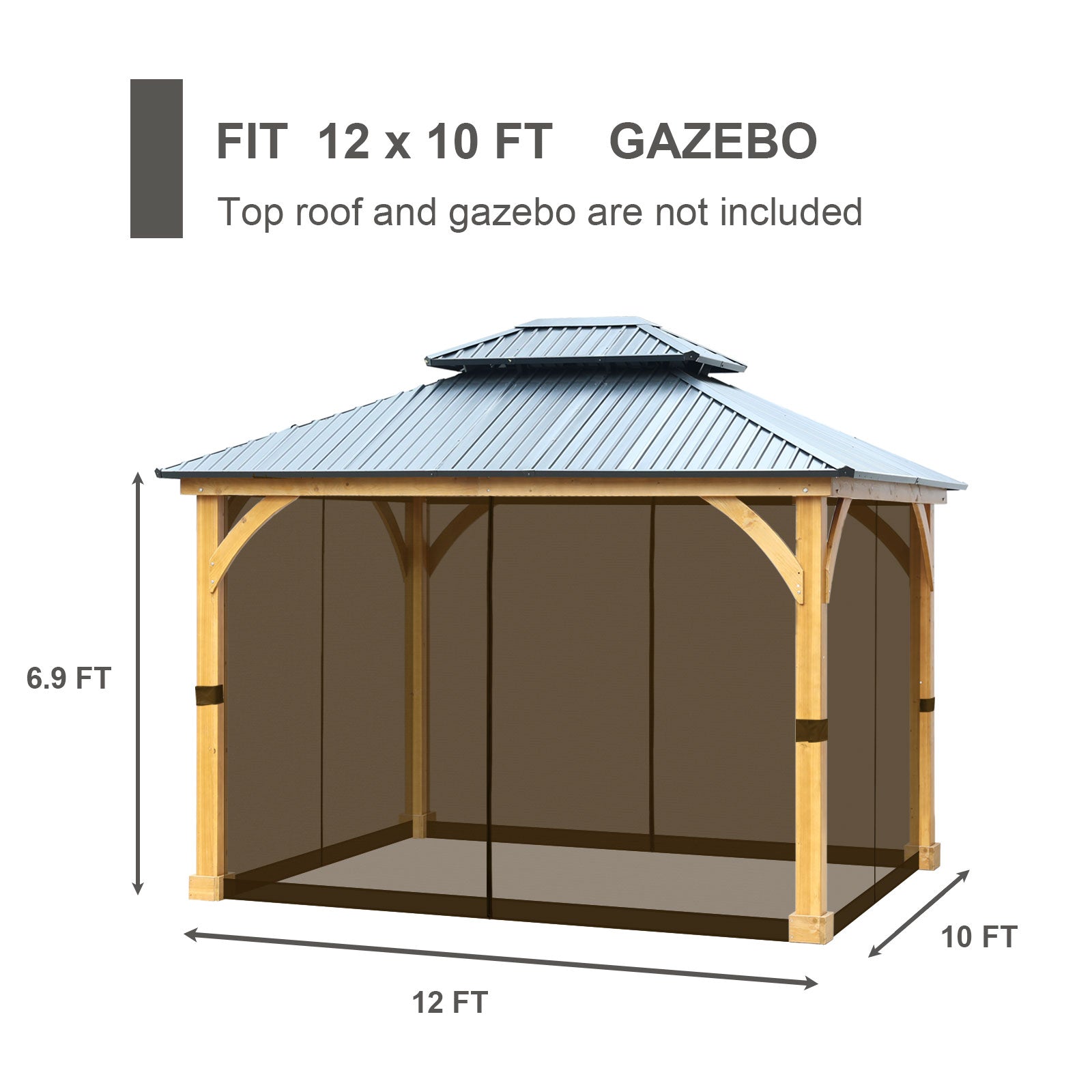 Universal Gazebo Replacement Mosquito Netting Screen 4-Panel Sidewalls with Double Zipper (Only Netting)  Aoodor  Brown 10 x 12 ft. 