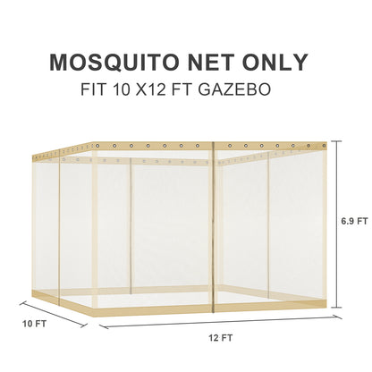 Universal Gazebo Replacement Mosquito Netting Screen 4-Panel Sidewalls with Double Zipper (Only Netting)