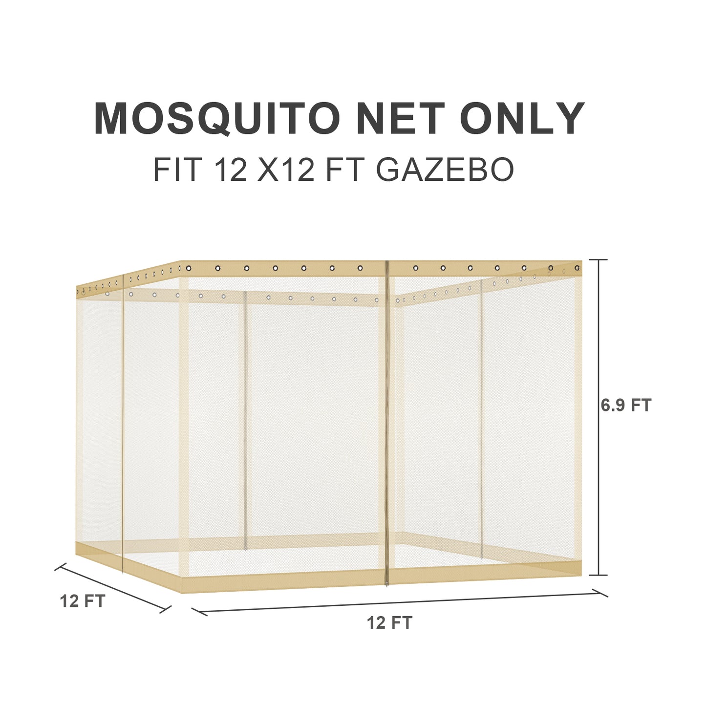 Universal Gazebo Replacement Mosquito Netting Screen 4-Panel Sidewalls with Double Zipper (Only Netting)