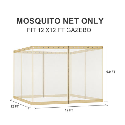 Universal Gazebo Replacement Mosquito Netting Screen 4-Panel Sidewalls with Double Zipper (Only Netting)