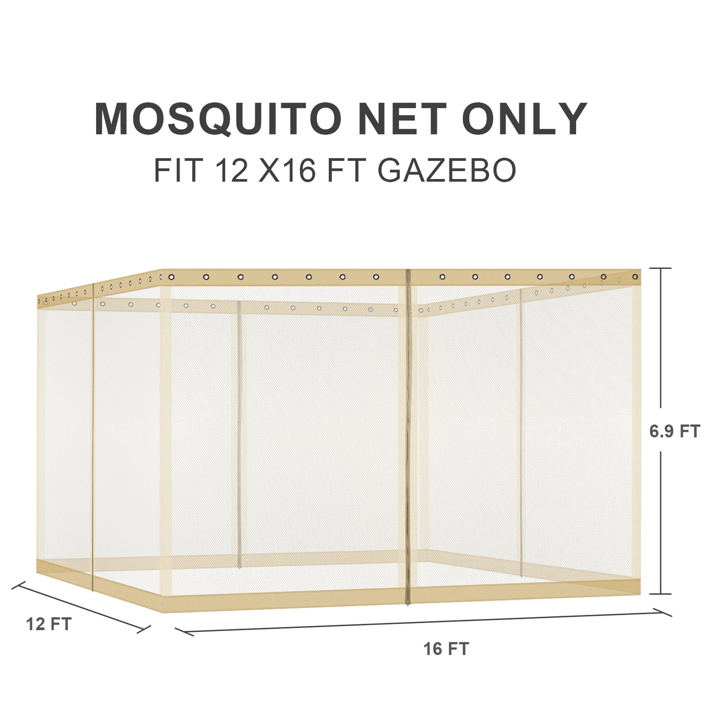 Universal Gazebo Replacement Mosquito Netting Screen 4-Panel Sidewalls with Double Zipper (Only Netting)