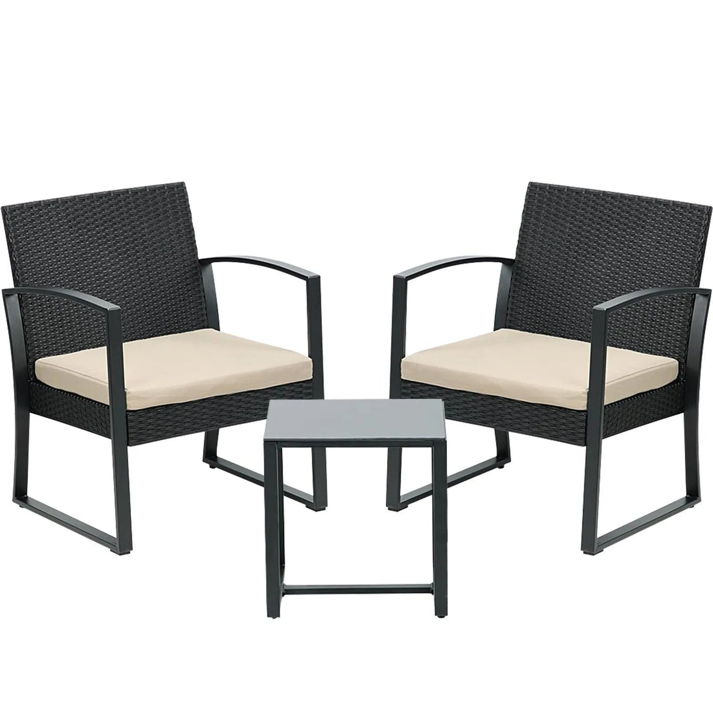 3-Piece Patio Furniture Set - Outdoor Rattan Wicker Chairs with Table, Sofa Set Including Cushions, Ideal for Conversations in Garden or Poolside Furniture Aoodor LLC   