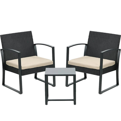 3-Piece Patio Furniture Set - Outdoor Rattan Wicker Chairs with Table, Sofa Set Including Cushions, Ideal for Conversations in Garden or Poolside Furniture Aoodor LLC   