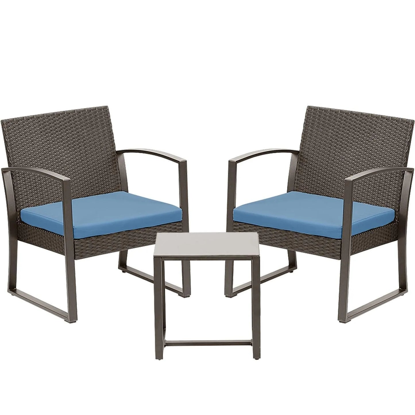 3-Piece Patio Furniture Set - Outdoor Rattan Wicker Chairs with Table, Sofa Set Including Cushions, Ideal for Conversations in Garden or Poolside Furniture Aoodor LLC   