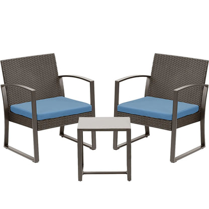 3-Piece Patio Furniture Set - Outdoor Rattan Wicker Chairs with Table, Sofa Set Including Cushions, Ideal for Conversations in Garden or Poolside Furniture Aoodor LLC   