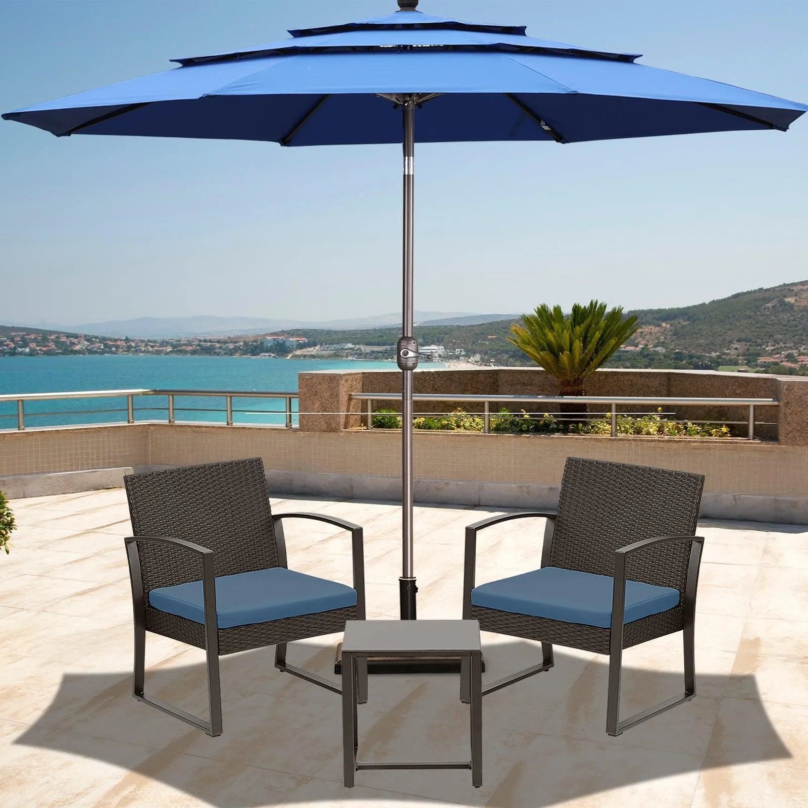 3-Piece Patio Furniture Set - Outdoor Rattan Wicker Chairs with Table, Sofa Set Including Cushions, Ideal for Conversations in Garden or Poolside Furniture Aoodor LLC   
