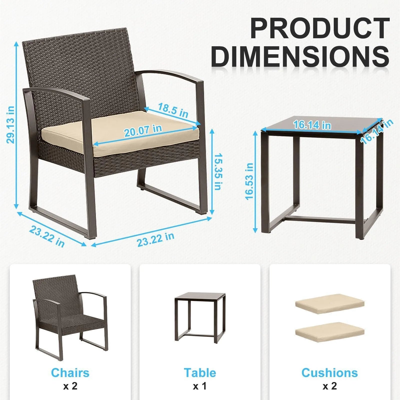 3-Piece Patio Furniture Set - Outdoor Rattan Wicker Chairs with Table, Sofa Set Including Cushions, Ideal for Conversations in Garden or Poolside Furniture Aoodor LLC   