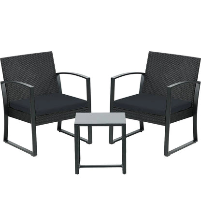 3-Piece Patio Furniture Set - Outdoor Rattan Wicker Chairs with Table, Sofa Set Including Cushions, Ideal for Conversations in Garden or Poolside Furniture Aoodor LLC   