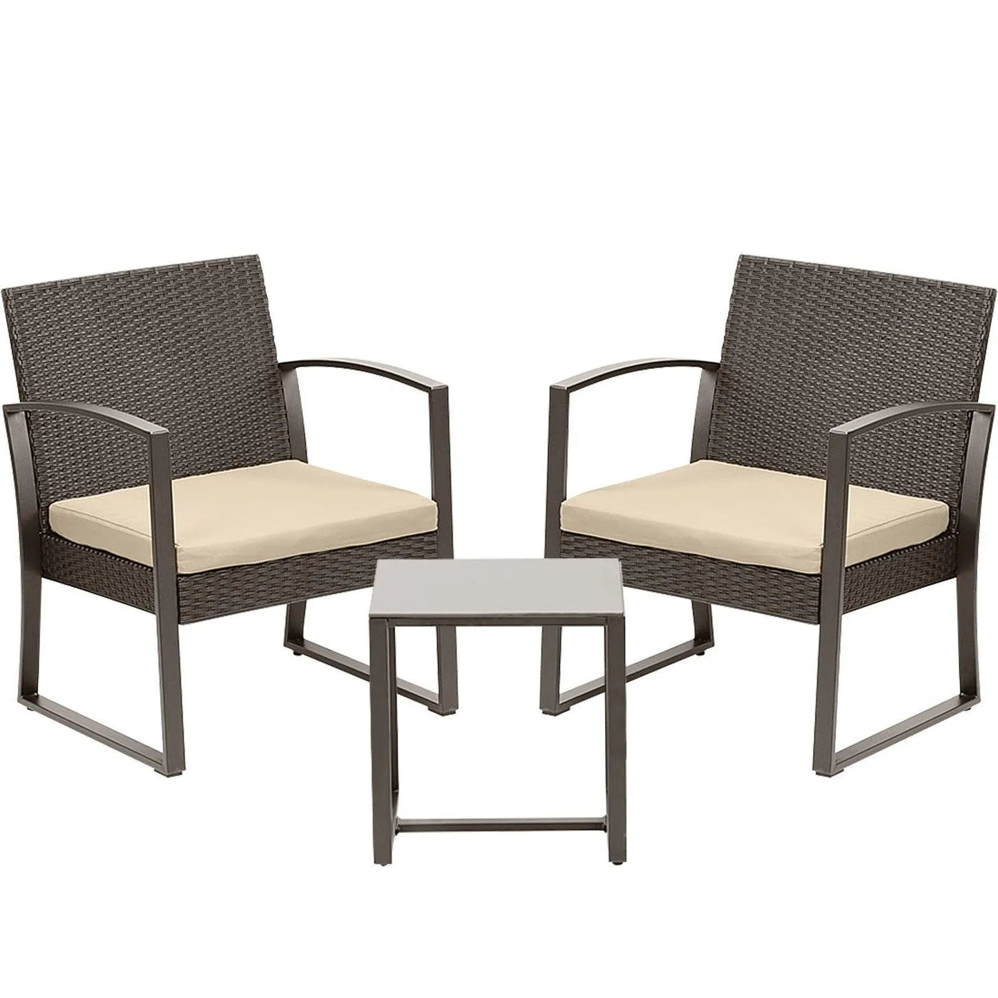 3-Piece Patio Furniture Set - Outdoor Rattan Wicker Chairs with Table, Sofa Set Including Cushions, Ideal for Conversations in Garden or Poolside Furniture Aoodor LLC   