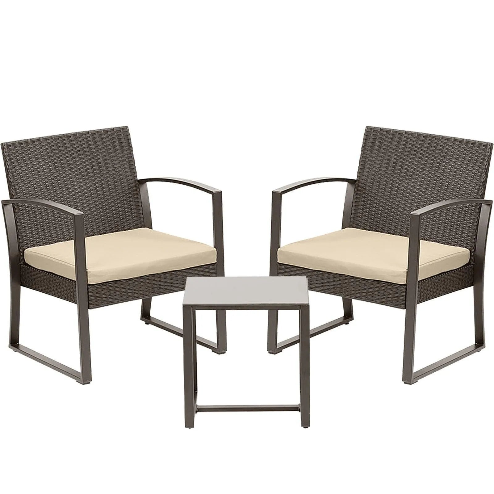 3-Piece Patio Furniture Set - Outdoor Rattan Wicker Chairs with Table, Sofa Set Including Cushions, Ideal for Conversations in Garden or Poolside Furniture Aoodor LLC   