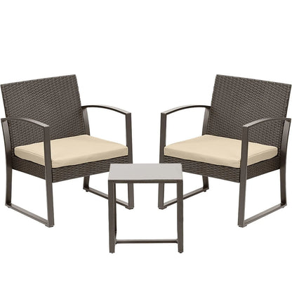 3-Piece Patio Furniture Set - Outdoor Rattan Wicker Chairs with Table, Sofa Set Including Cushions, Ideal for Conversations in Garden or Poolside Furniture Aoodor LLC   