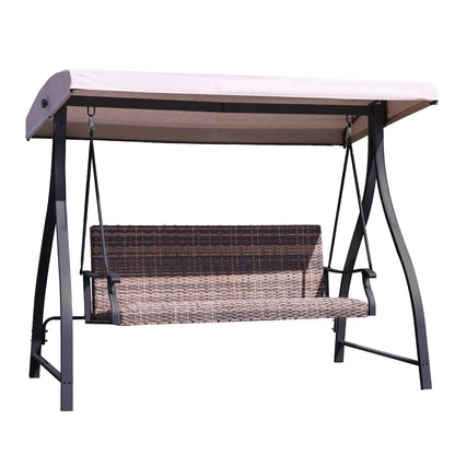 3-Seat Outdoor Rattan Patio Swing with Adjustable Canopy Brown Aoodor