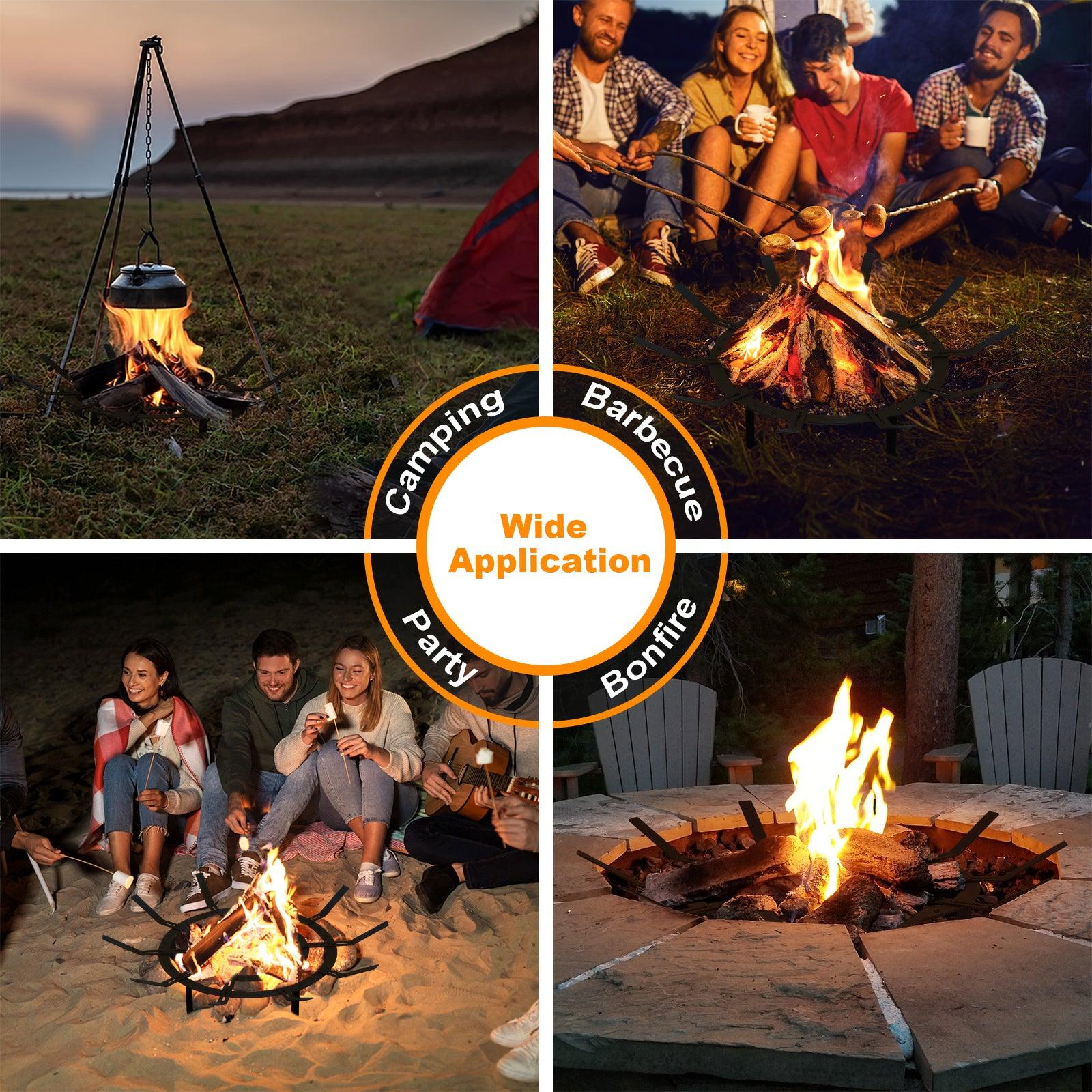 31 inch Fire Grate, Round Adjustable Size Smoke-Free Fire Pit Grate, Heavy Duty Burning Log Grate for Outdoor Campfire, Hearth Wood Stove and Outdoor Camping, Black, Aoodor