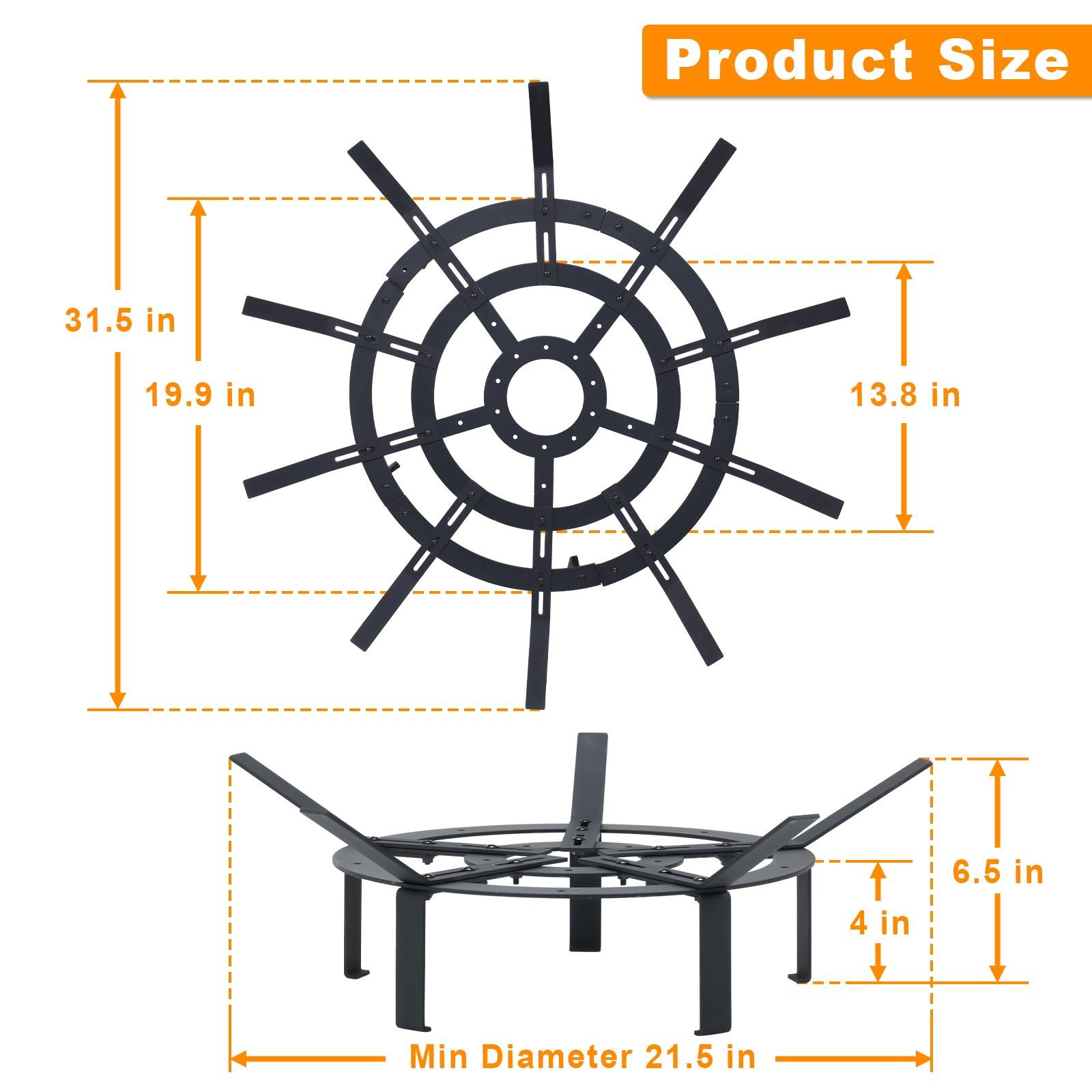 31 inch Fire Grate, Round Adjustable Size Smoke-Free Fire Pit Grate, Heavy Duty Burning Log Grate for Outdoor Campfire, Hearth Wood Stove and Outdoor Camping, Black, Aoodor