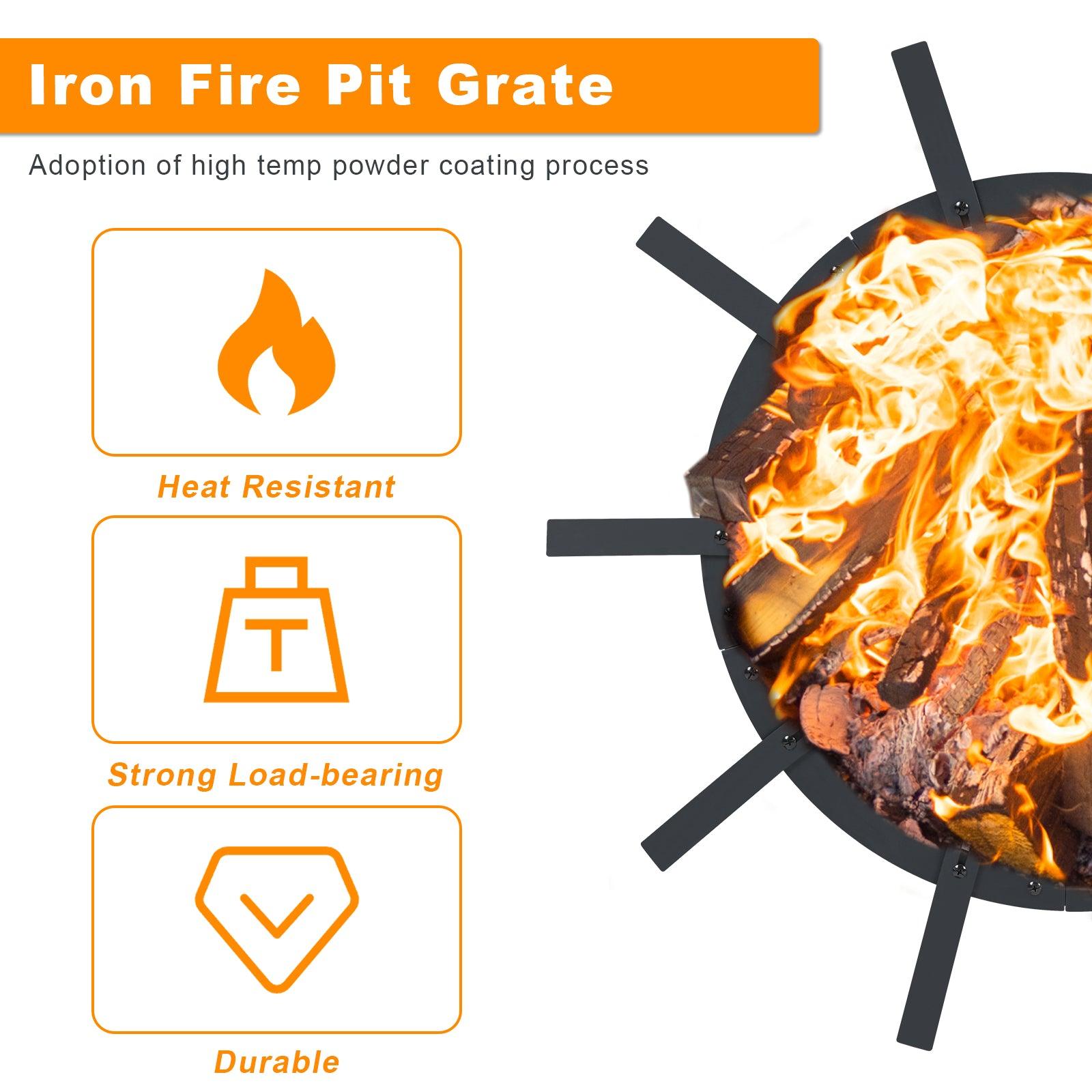 31 inch Fire Grate, Round Adjustable Size Smoke-Free Fire Pit Grate, Heavy Duty Burning Log Grate for Outdoor Campfire, Hearth Wood Stove and Outdoor Camping, Black, Aoodor