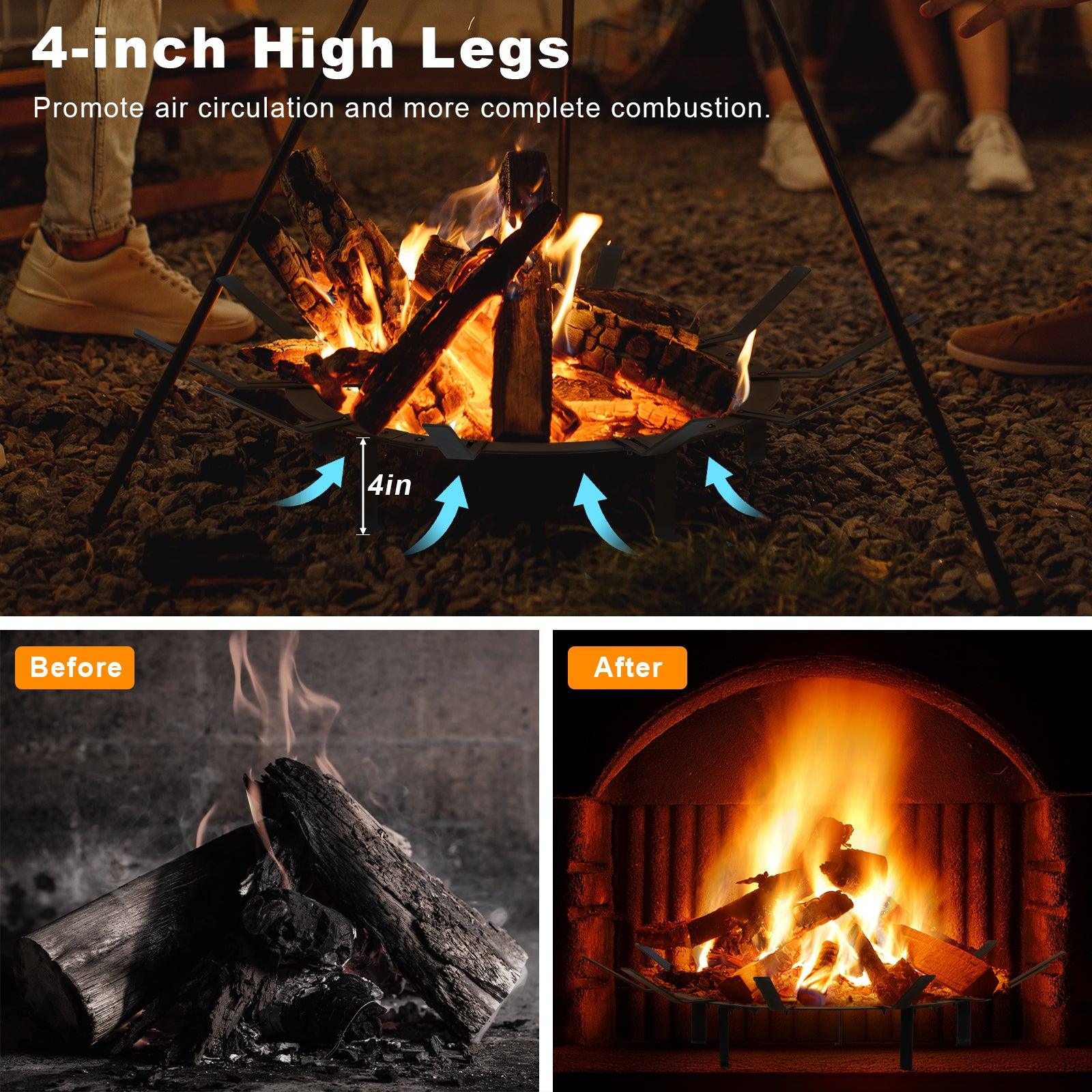 31 inch Fire Grate, Round Adjustable Size Smoke-Free Fire Pit Grate, Heavy Duty Burning Log Grate for Outdoor Campfire, Hearth Wood Stove and Outdoor Camping, Black, Aoodor