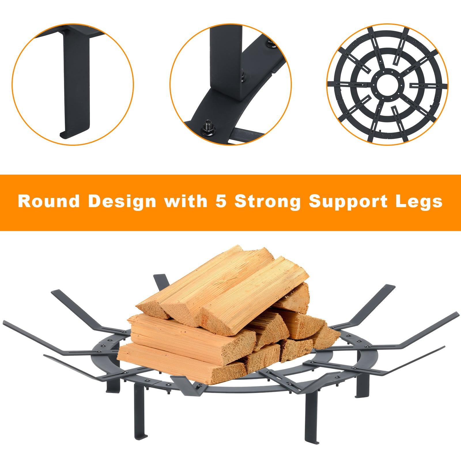31 inch Fire Grate, Round Adjustable Size Smoke-Free Fire Pit Grate, Heavy Duty Burning Log Grate for Outdoor Campfire, Hearth Wood Stove and Outdoor Camping, Black, Aoodor
