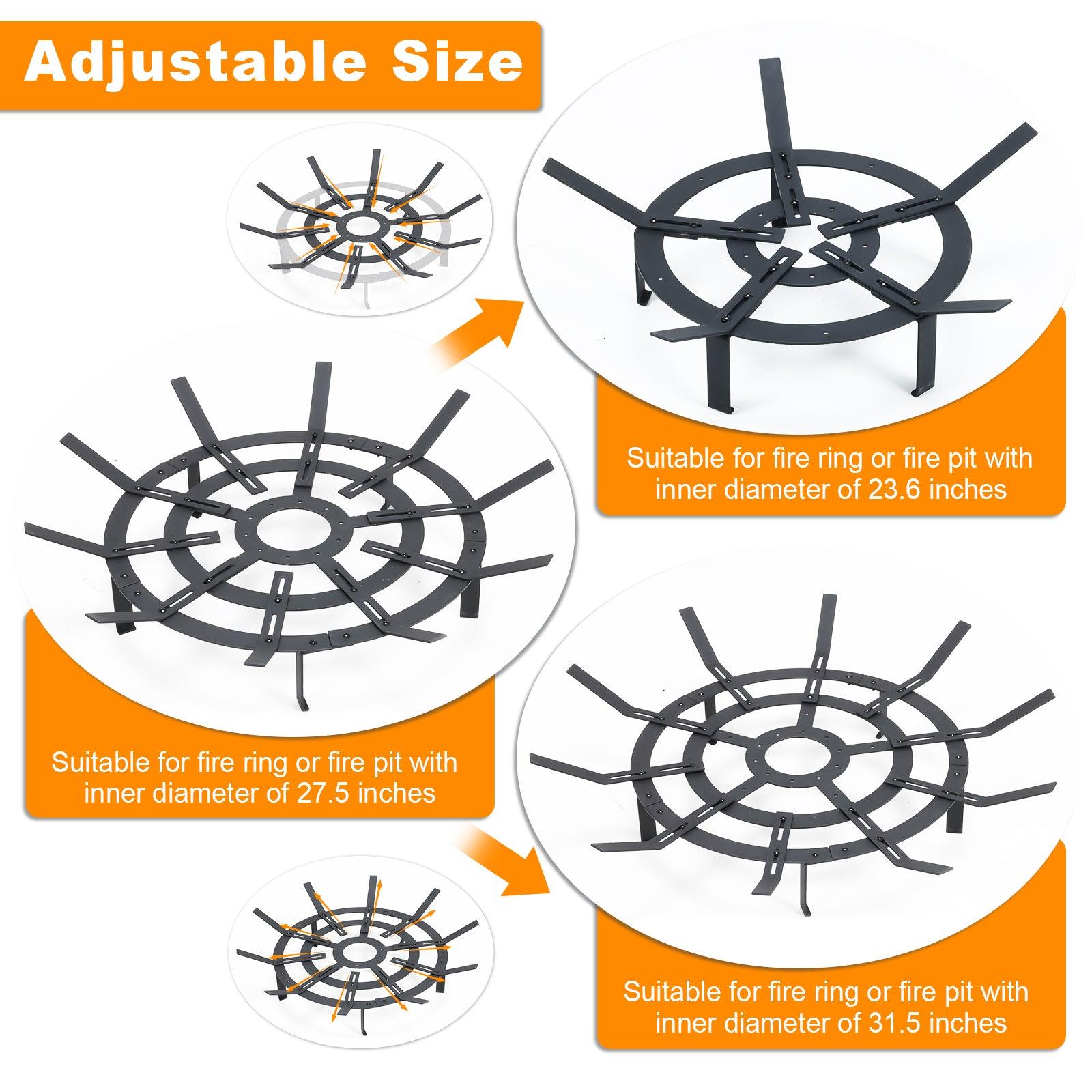 31 inch Fire Grate, Round Adjustable Size Smoke-Free Fire Pit Grate, Heavy Duty Burning Log Grate for Outdoor Campfire, Hearth Wood Stove and Outdoor Camping, Black, Aoodor