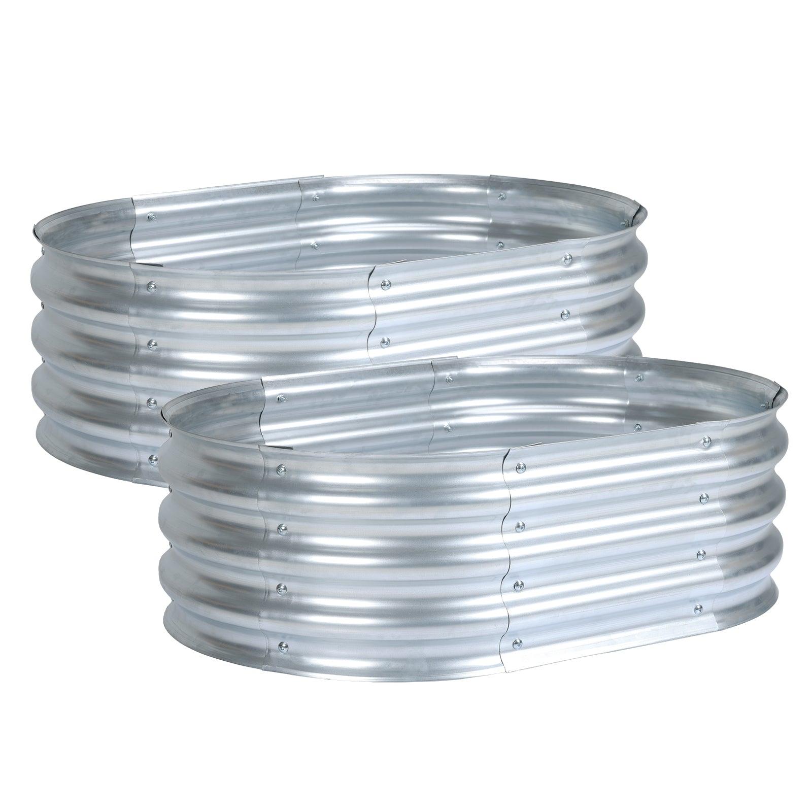 35(L)x24(W)x12(H)inch Galvanized Raised Garden Bed Kit, 2Pcs Outdoor Garden Planter Oval Large Boxes for Vegetables, Flowers, Herbs - Silver Aoodor