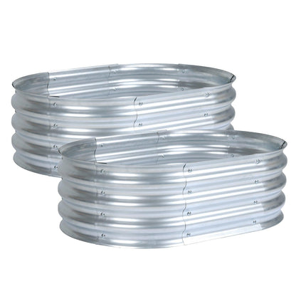 35(L)x24(W)x12(H)inch Galvanized Raised Garden Bed Kit, 2Pcs Outdoor Garden Planter Oval Large Boxes for Vegetables, Flowers, Herbs - Silver Aoodor