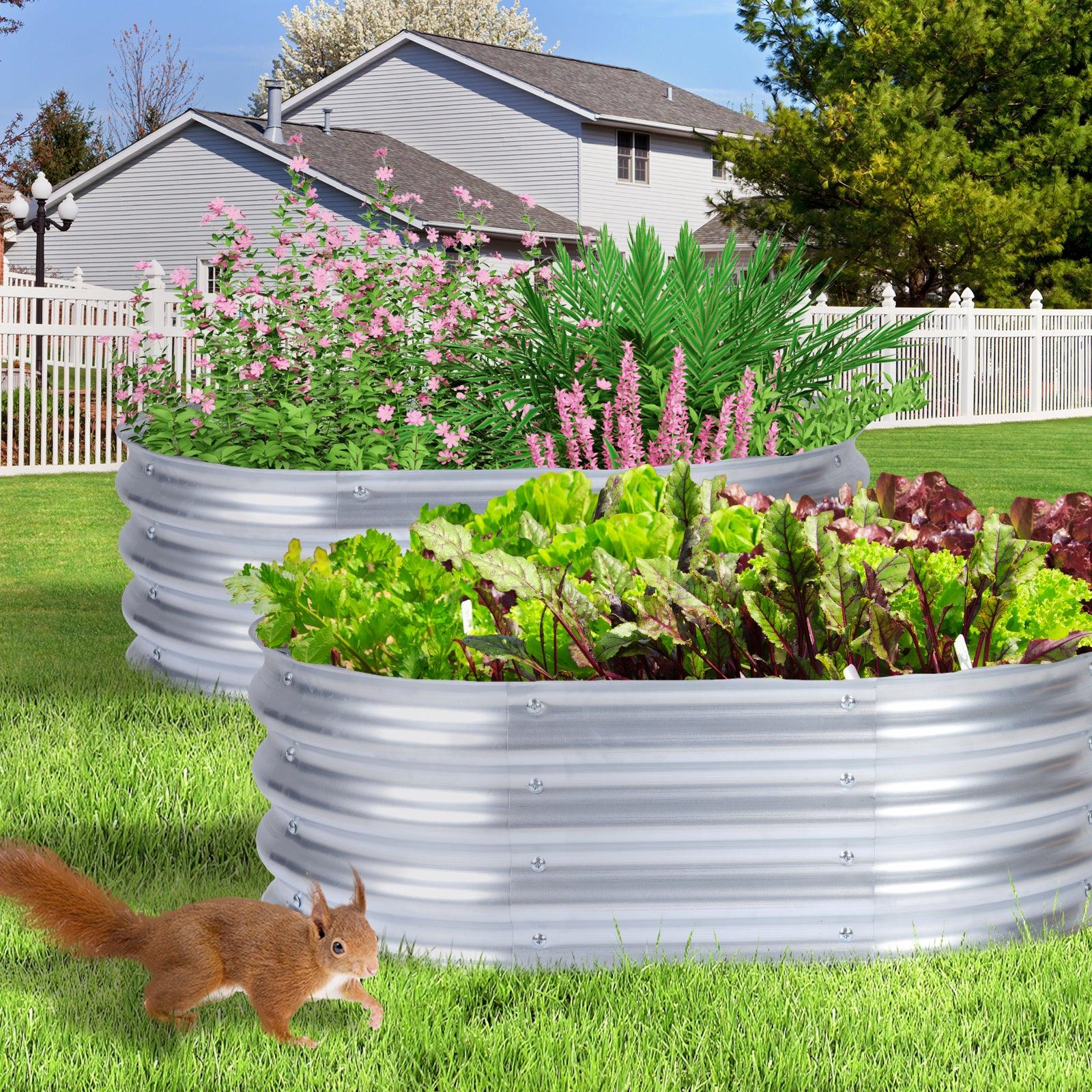 35(L)x24(W)x12(H)inch Galvanized Raised Garden Bed Kit, 2Pcs Outdoor Garden Planter Oval Large Boxes for Vegetables, Flowers, Herbs - Silver Aoodor
