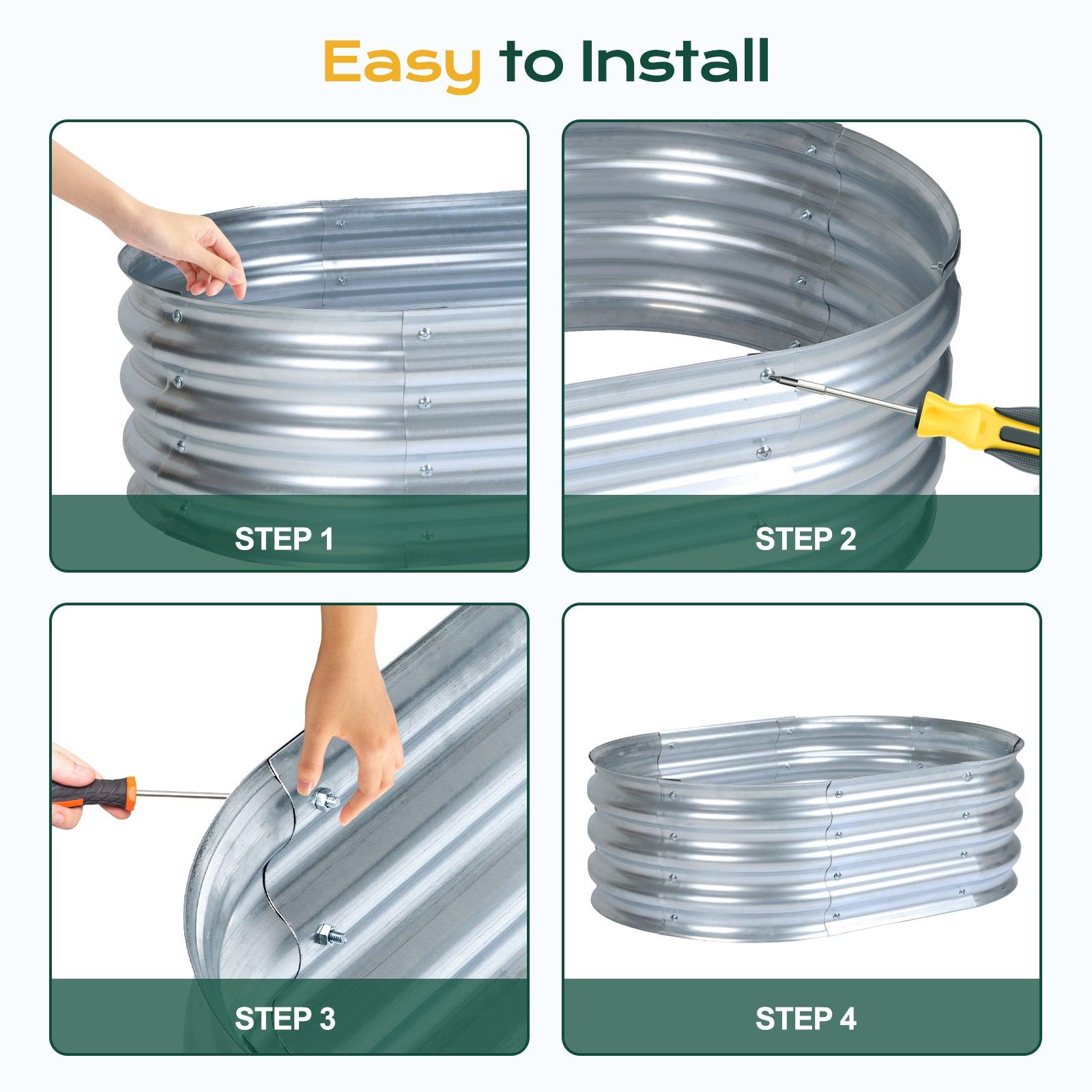35(L)x24(W)x12(H)inch Galvanized Raised Garden Bed Kit, 2Pcs Outdoor Garden Planter Oval Large Boxes for Vegetables, Flowers, Herbs - Silver Aoodor