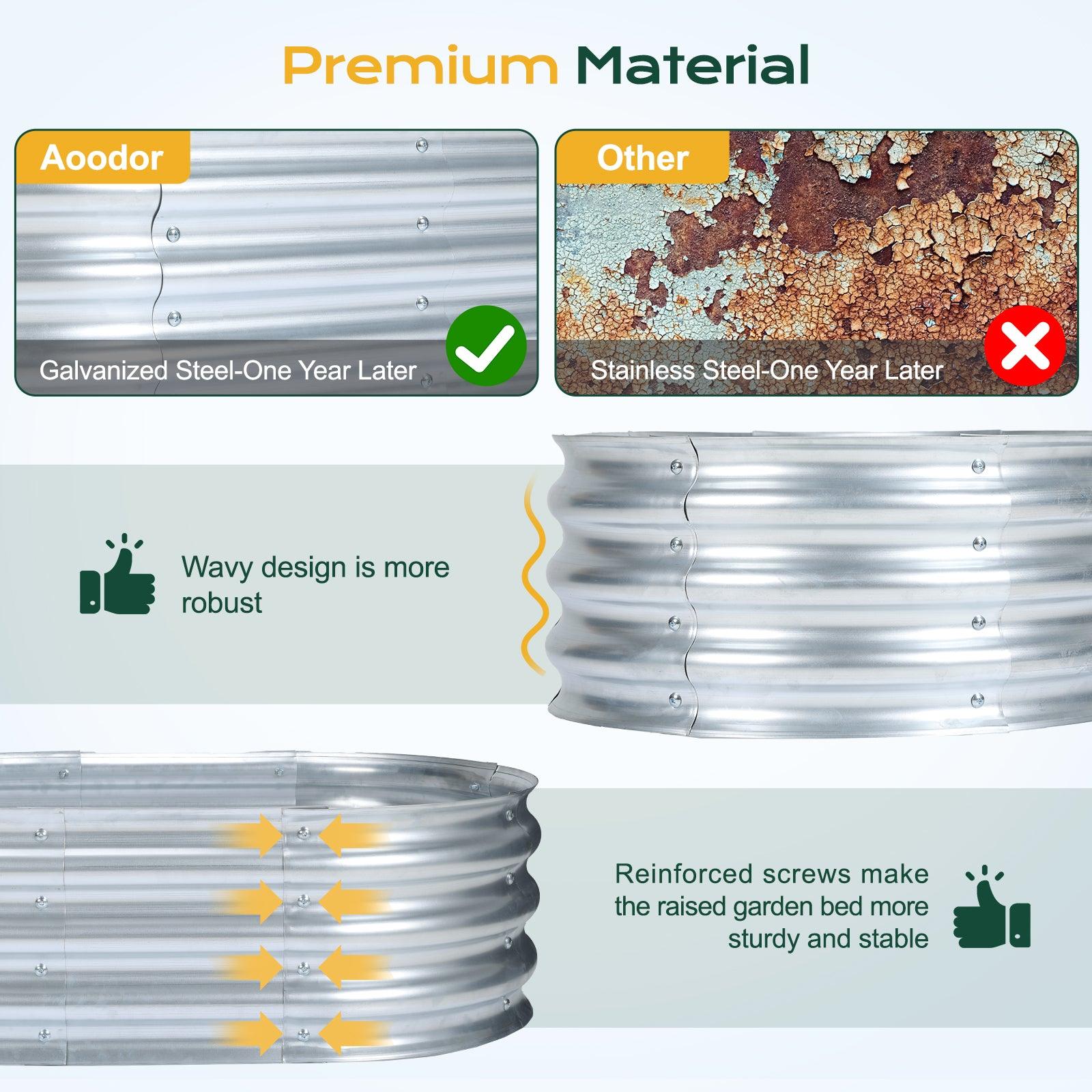 35(L)x24(W)x12(H)inch Galvanized Raised Garden Bed Kit, Outdoor Garden Planter Oval Large Boxes for Vegetables, Flowers, Herbs - Silver Aoodor