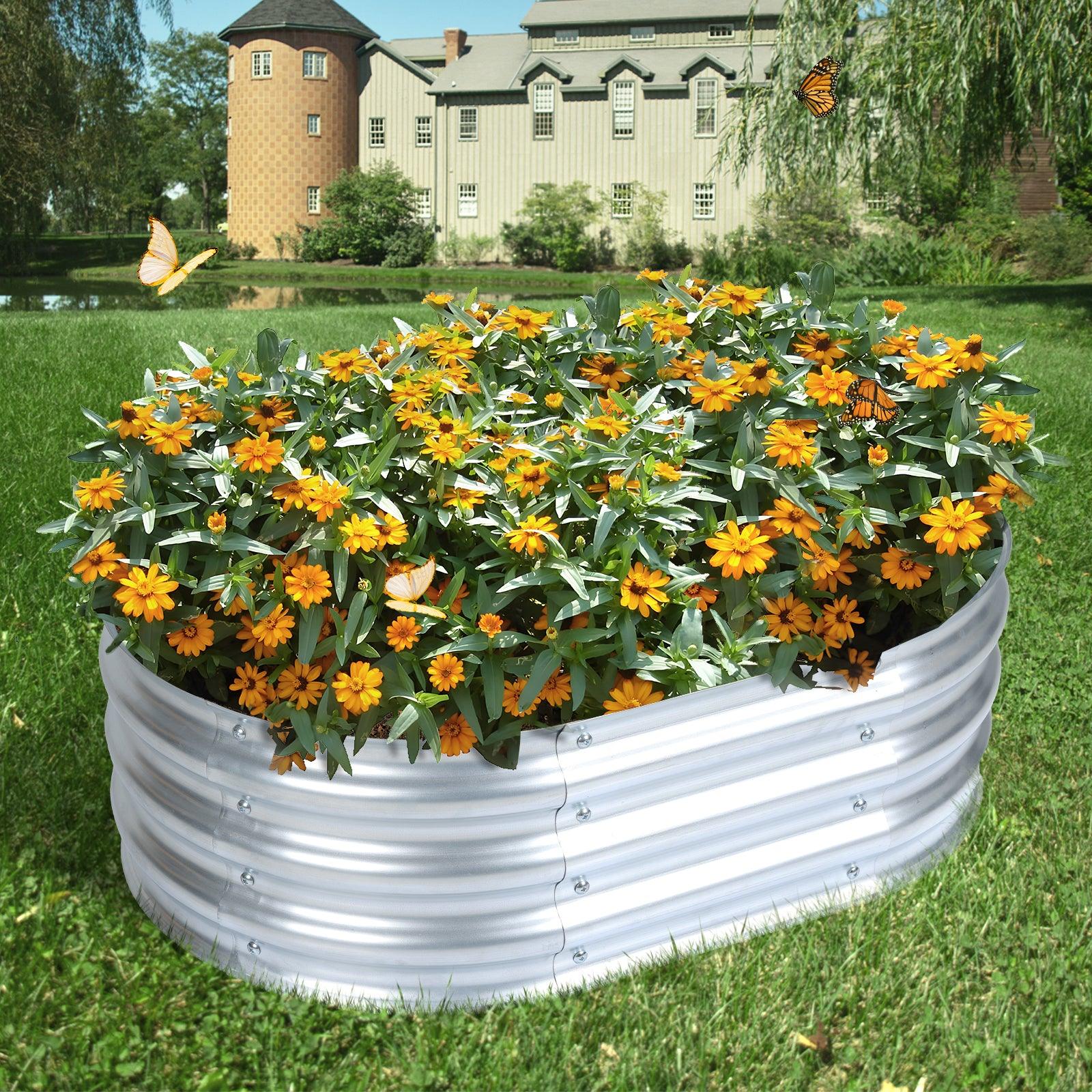 35(L)x24(W)x12(H)inch Galvanized Raised Garden Bed Kit, Outdoor Garden Planter Oval Large Boxes for Vegetables, Flowers, Herbs - Silver Aoodor