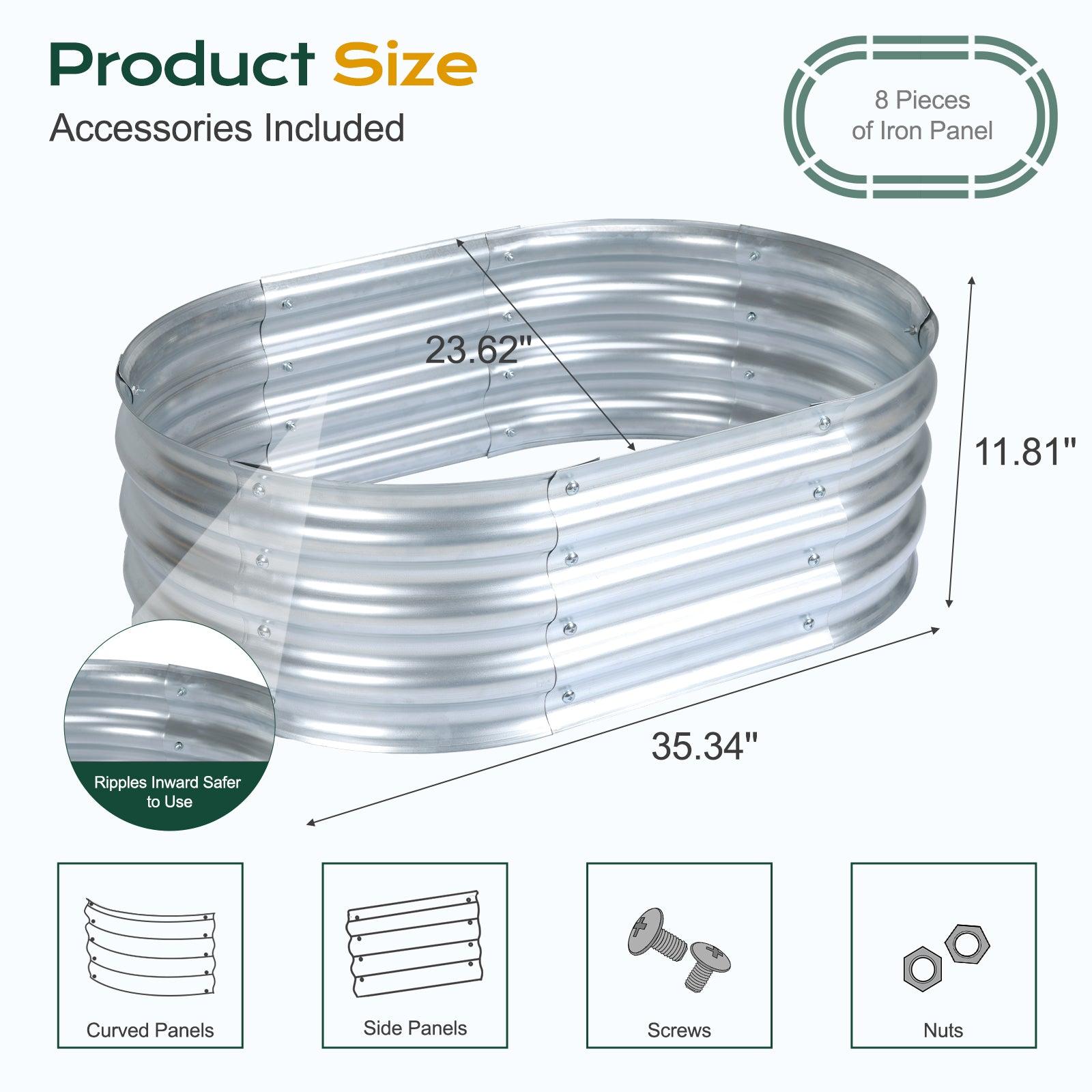 35(L)x24(W)x12(H)inch Galvanized Raised Garden Bed Kit, Outdoor Garden Planter Oval Large Boxes for Vegetables, Flowers, Herbs - Silver Aoodor