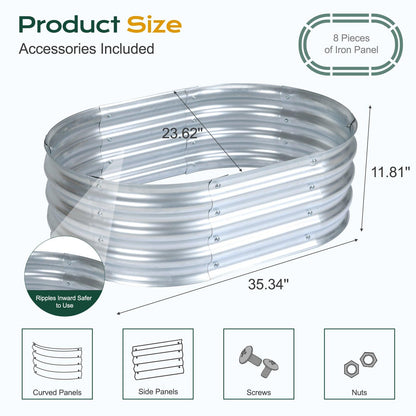 35(L)x24(W)x12(H)inch Galvanized Raised Garden Bed Kit, Outdoor Garden Planter Oval Large Boxes for Vegetables, Flowers, Herbs - Silver Aoodor