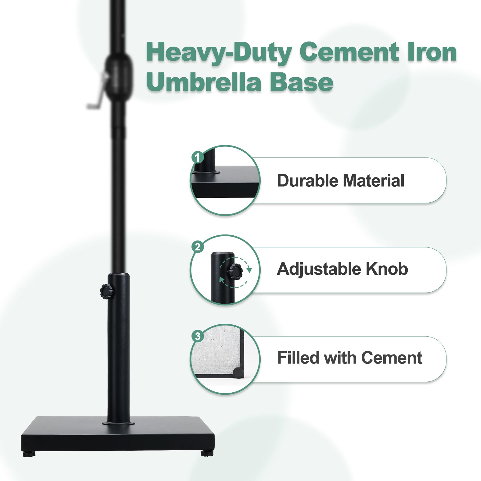 39 lb Outdoor Patio Umbrella Base, Heavy Duty Square Concrete Umbrella Stand, Market Umbrella Pole Stand for Deck, Poolside, Balcony, Black，Aoodor