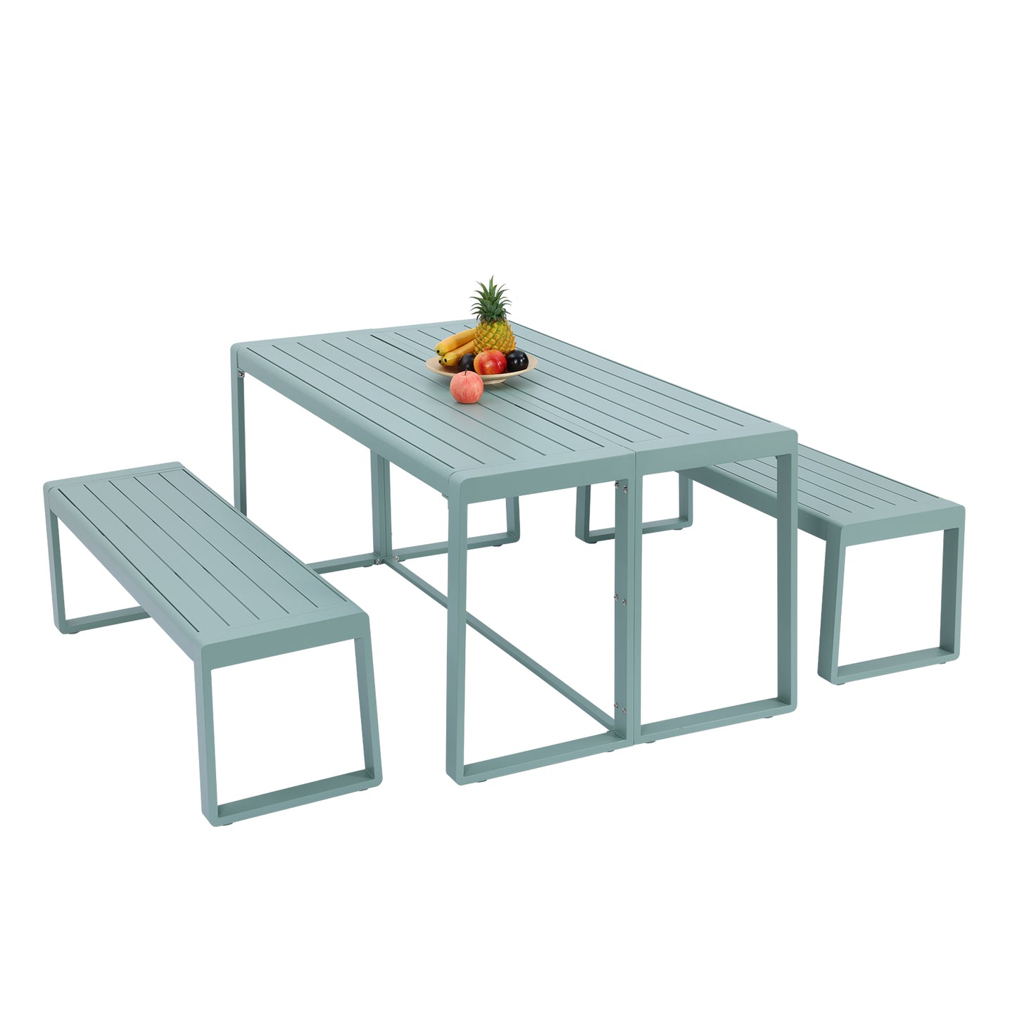 3-Piece Outdoor Patio Aluminum Dining Set with 1 Rectangular Picnic Table and 2 Benches