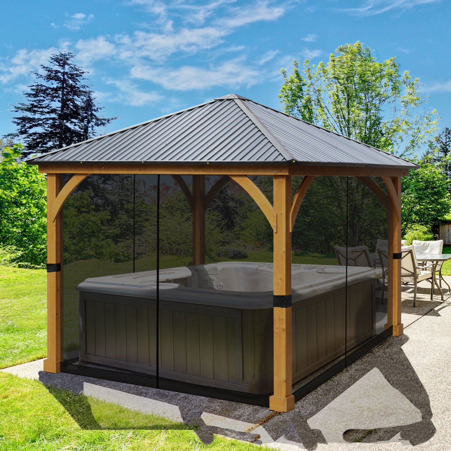 Universal Gazebo Replacement Mosquito Netting Screen 4-Panel Sidewalls with Double Zipper (Only Netting)