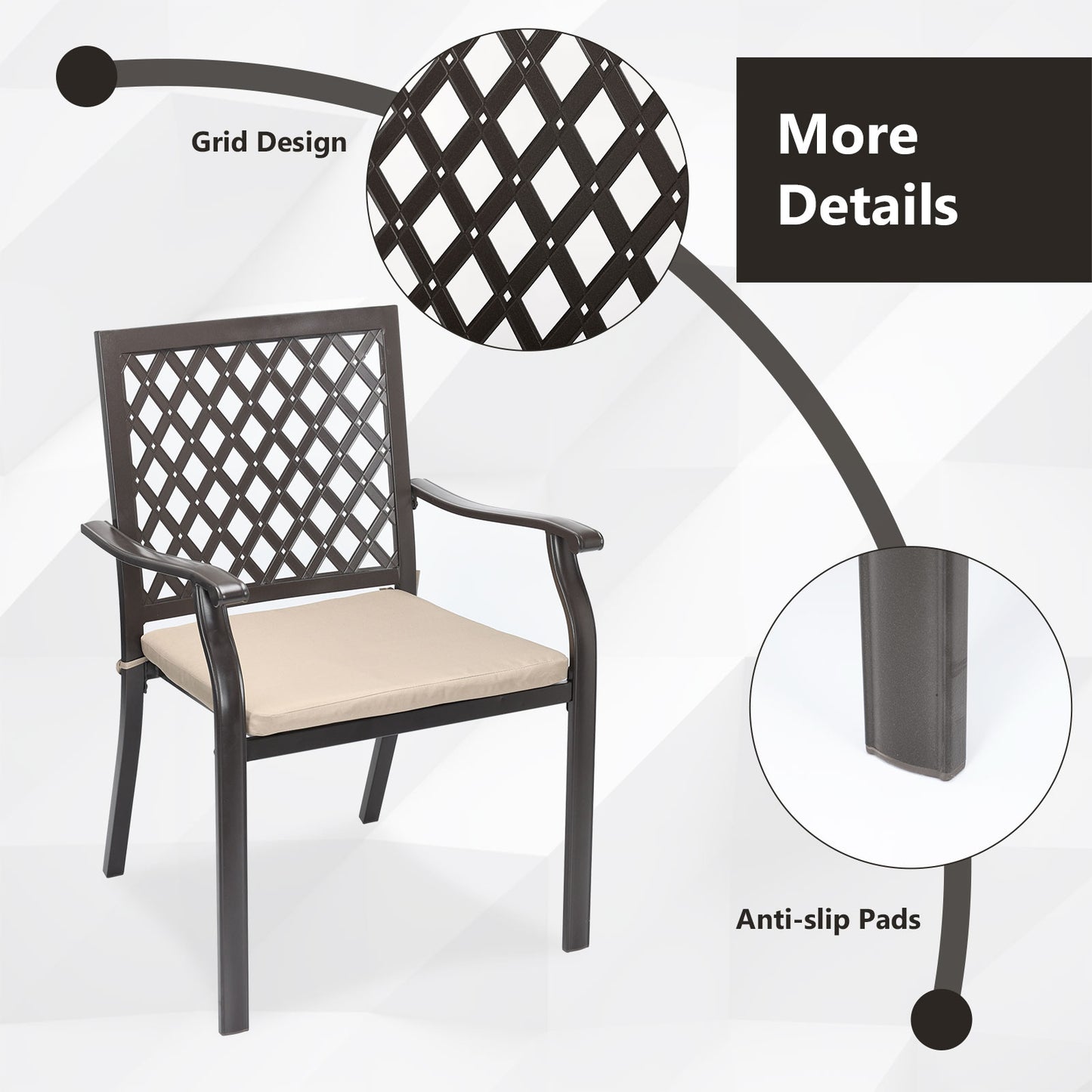 Outdoor Patio Metal Dining Chairs 2-Piece Set with Seat Cushions