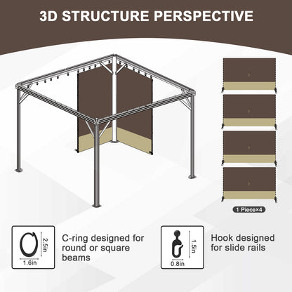 Universal Gazebo Curtain Set for Privacy Side Walls 4 Panels (Curtain Only) - Coffee Khaki