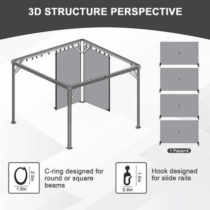 Universal Gazebo Curtain Set for Privacy Side Walls 4 Panels (Curtain Only) - Gray