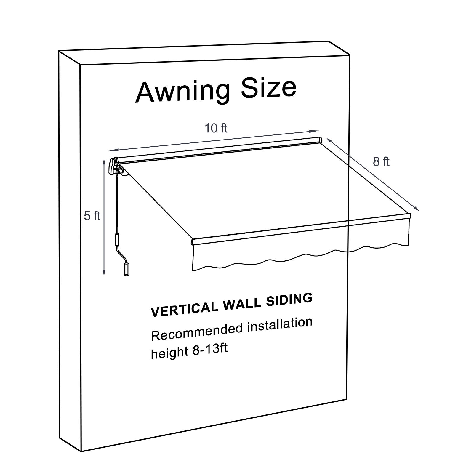 10' x 8' x 5' Retractable Window Awning Sunshade Shelter,Polyester Fabric,with Brackets and Two Wall Bases  Aoodor    