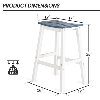 Outdoor Bar Stools,Set of 2 Bar Chairs, 28 Inch HDPE Patio Counter Height Bar Stools with Footrest for Backyard, Garden, Lawn and Patio