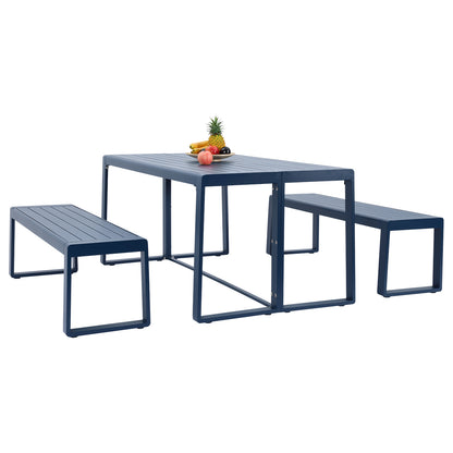 3-Piece Outdoor Patio Aluminum Dining Set with 1 Rectangular Picnic Table and 2 Benches