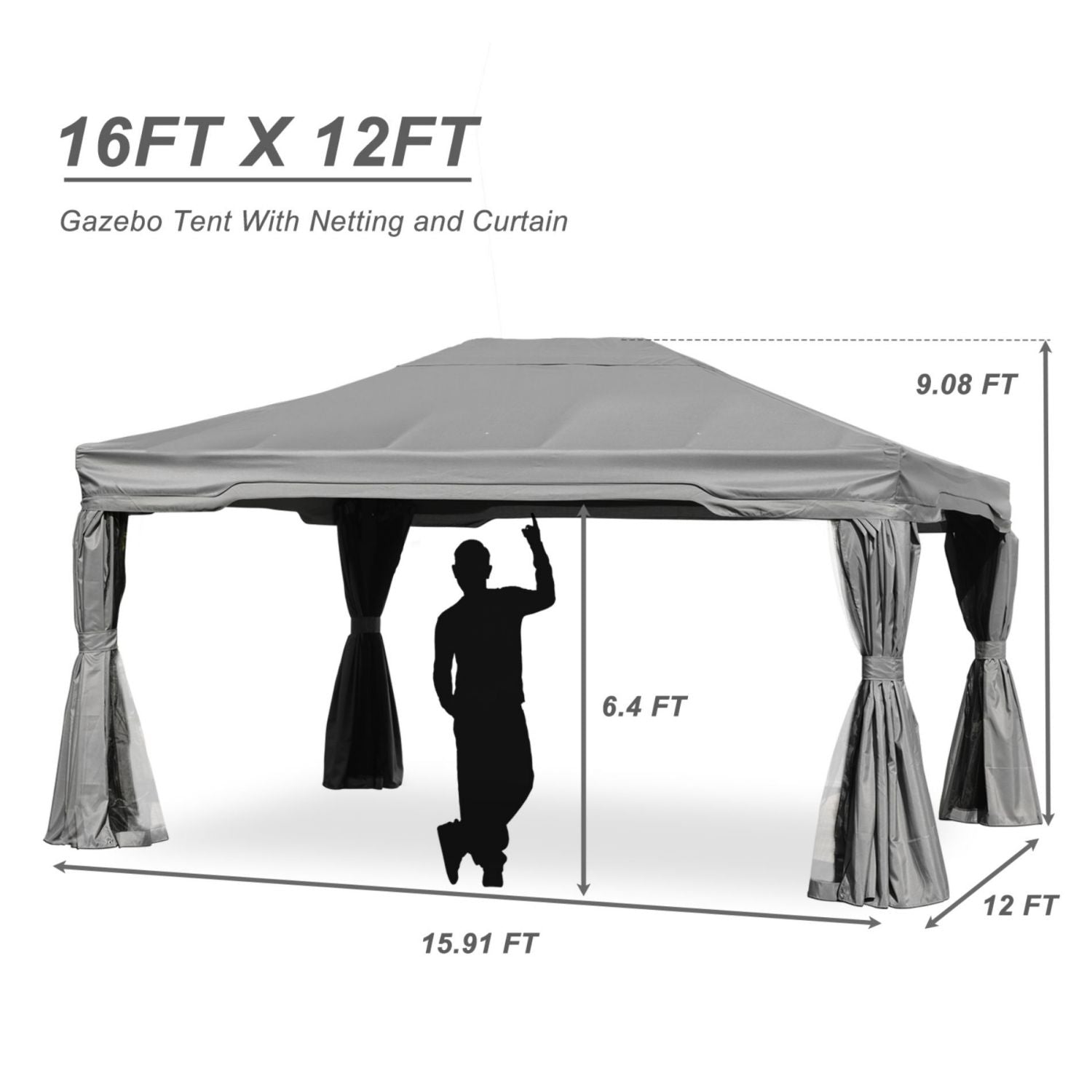 12 x 12 ft. Outdoor Gazebo Tent Canopy Shelter, Aluminum Frame with Privacy Curtain and Netting Gazebo Aoodor LLC   