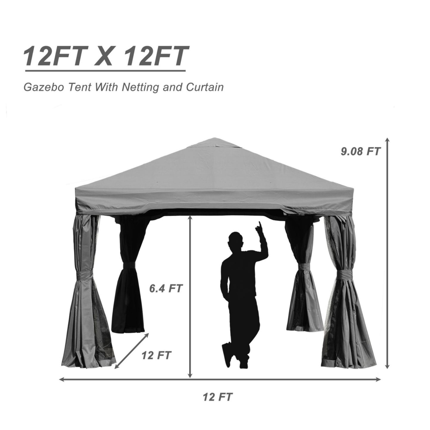 12 x 12 ft. Outdoor Gazebo Tent Canopy Shelter, Aluminum Frame with Privacy Curtain and Netting Gazebo Aoodor LLC   