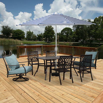 Patio Dining Table for 6 People, 59"L x 38"W Metal Outdoor Table with Adjustable Umbrella Hole