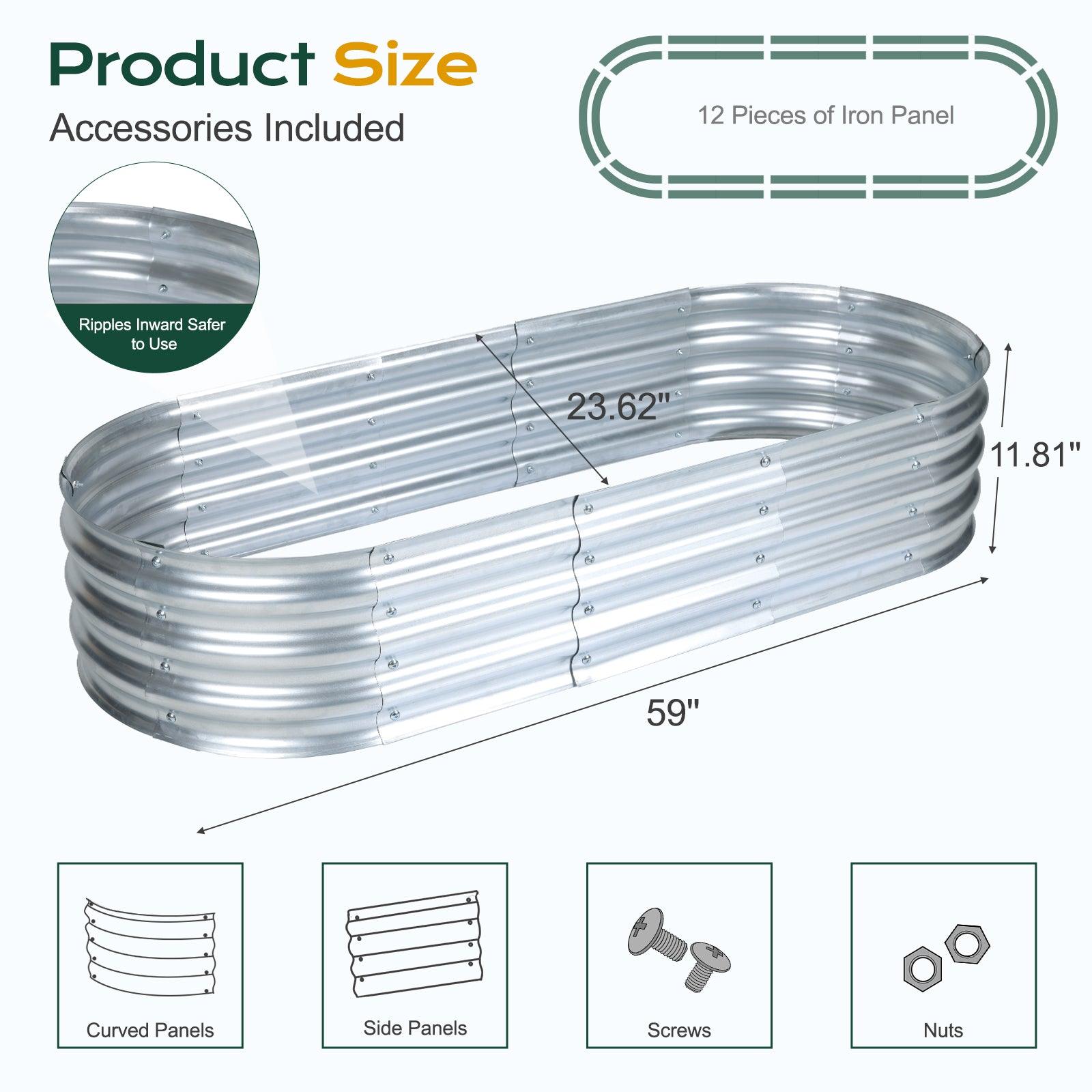 59(L)x24(W)x12(H)inch Galvanized Raised Garden Bed Kit, Outdoor Garden Planter Oval Large Boxes for Vegetables, Flowers, Herbs - Silver Aoodor