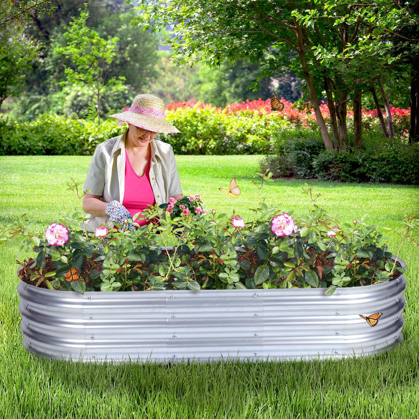 59(L)x24(W)x12(H)inch Galvanized Raised Garden Bed Kit, Outdoor Garden Planter Oval Large Boxes for Vegetables, Flowers, Herbs - Silver Aoodor